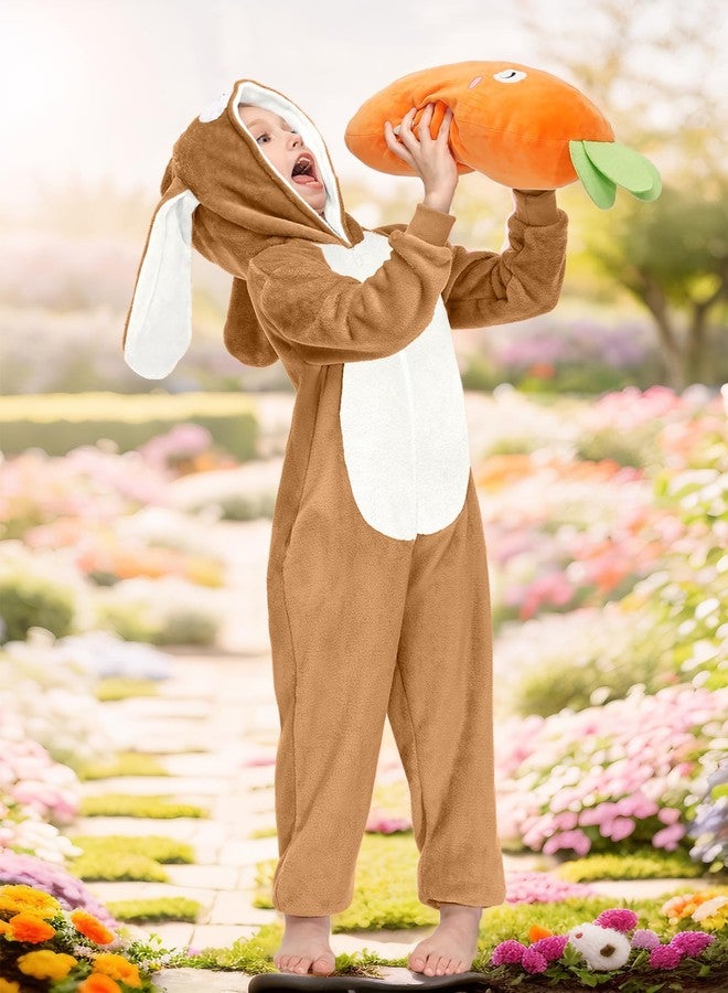 BesserBay Big Girl Halloween Adorable Zipper Costume Bunny Animal Hooded Rabbit Jumpsuit Brown 10 Years - Image 3